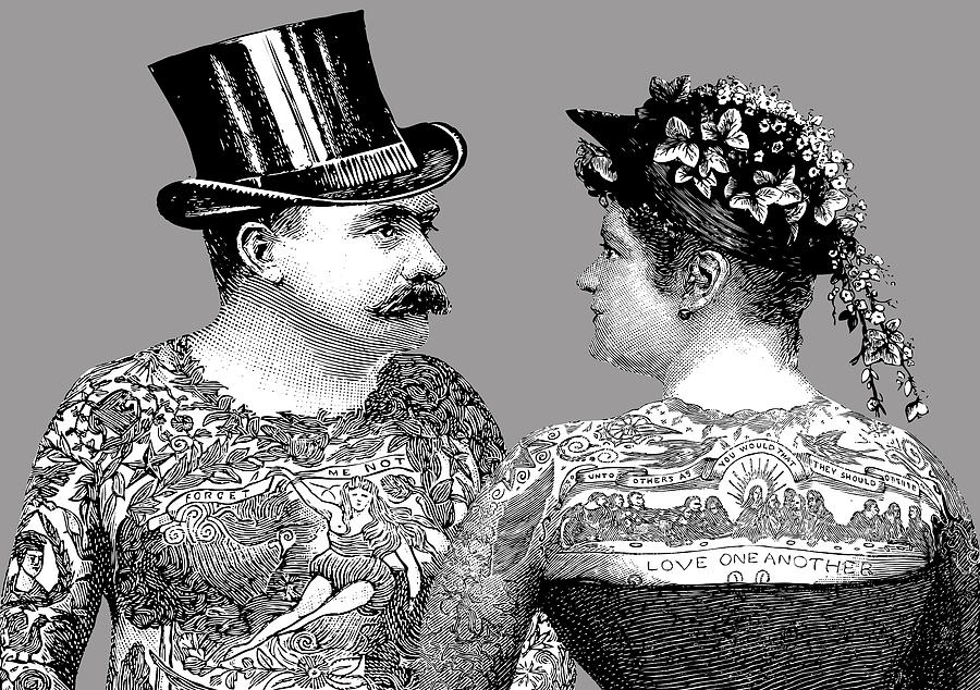 Vintage Digital Art - Tattooed Victorian Lovers by Eclectic at Heart