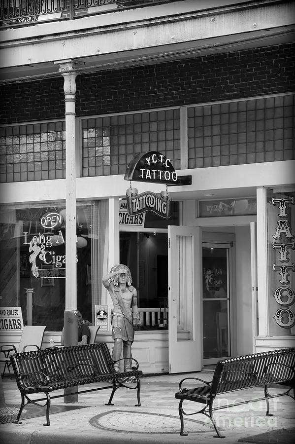Tattoos and Cigars in Ybor City - Black and White Photograph by Carol Groenen
