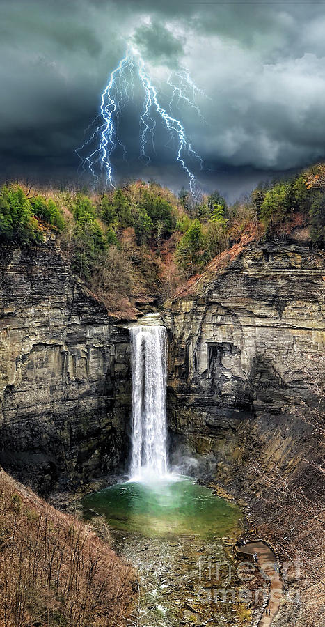 Nature Photograph - Taughannock Falls Lightning, Ithaca, New York by Amy Cicconi