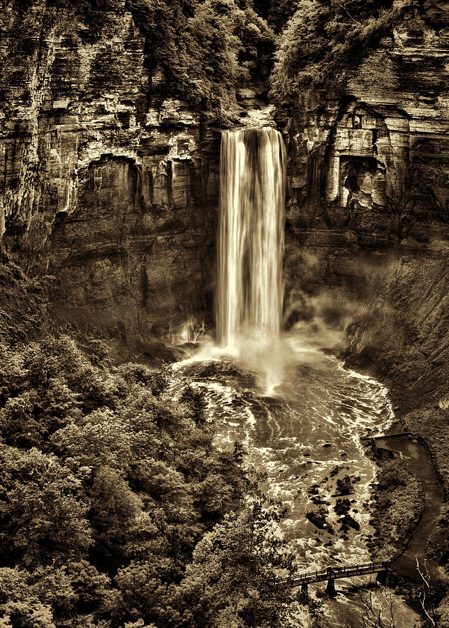 Taughannock Falls - Sepia Photograph by Stephen Stookey