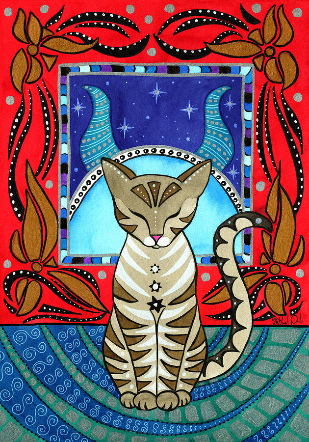 Taurus Cat Zodiac Painting by Dora Hathazi Mendes