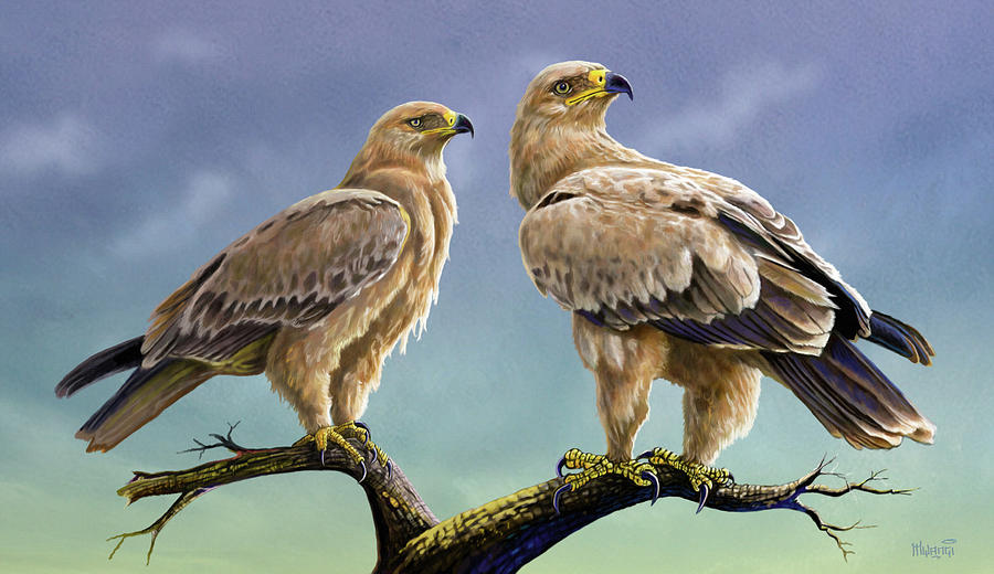 Wildlife Painting - Tawny Eagles by Anthony Mwangi