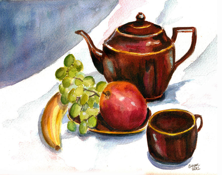 Tea and Fruit Painting by Clara Sue Beym