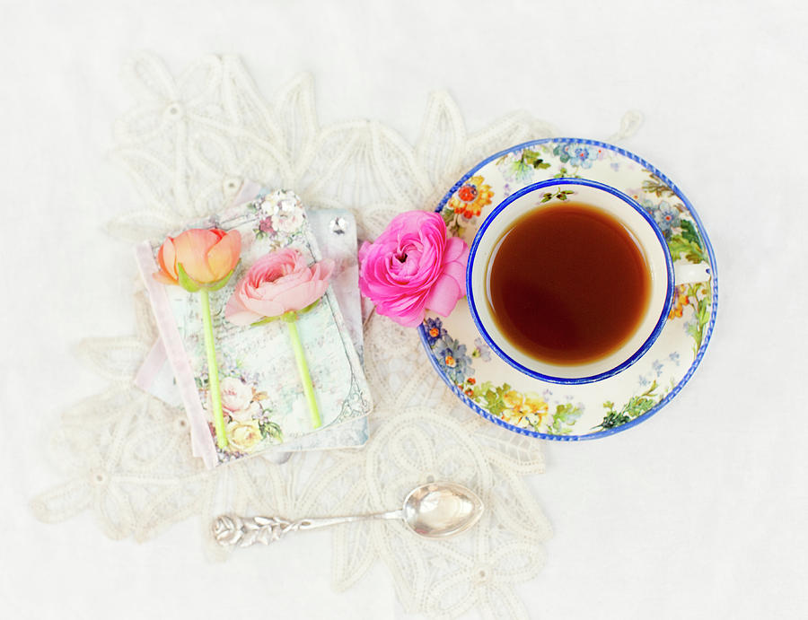 Tea and Journals with Ranunculus Photograph by Susan Gary