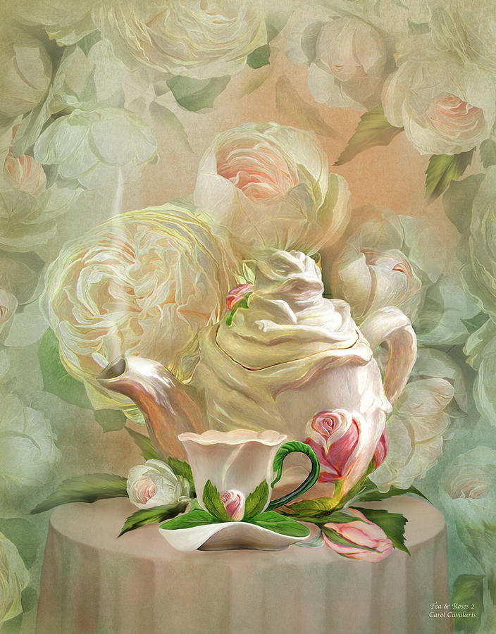 Tea And Roses 2 Mixed Media by Carol Cavalaris