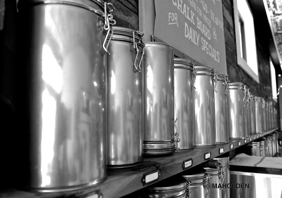 Black And White Photograph - Tea Canisters  by Mark Holden