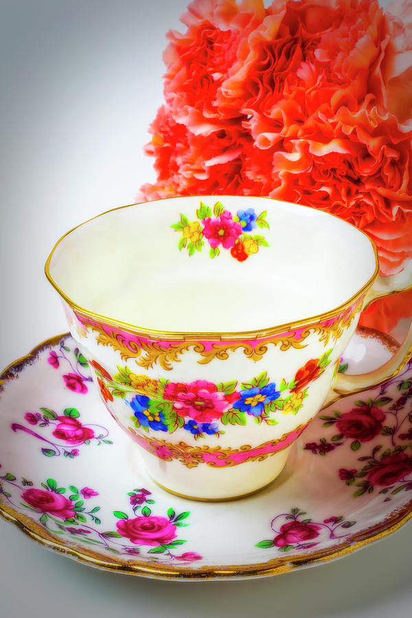 Tea Cup And Carnations Photograph by Garry Gay - Fine Art America