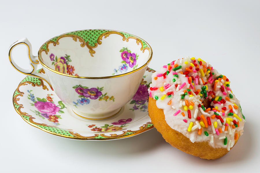 Donut Photograph - Tea Cup And Donut by Garry Gay
