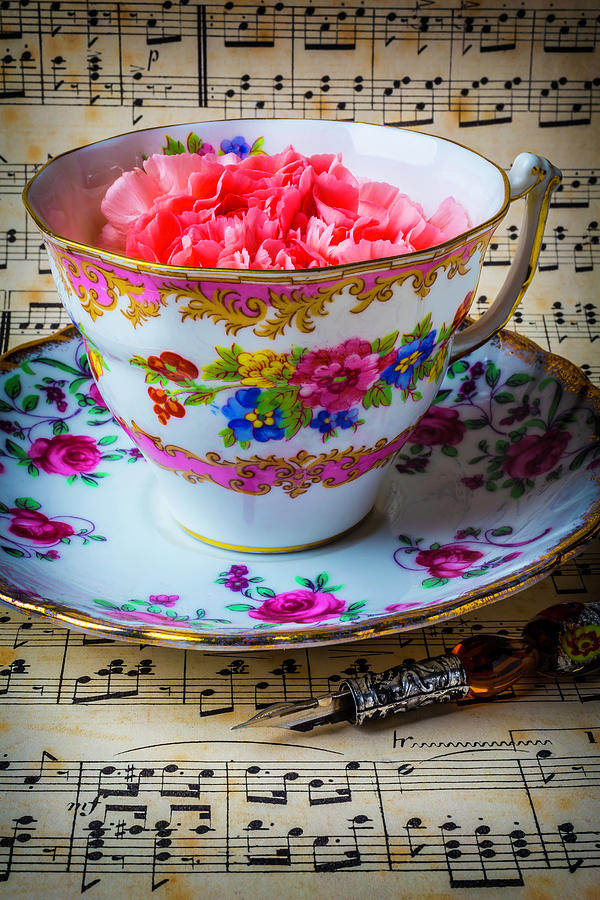Flower Photograph - Tea Cup And Sheet Music by Garry Gay