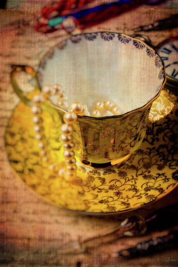 Still Life Photograph - Tea Cup With Pearls  by Garry Gay