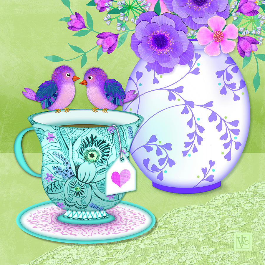 Cup Mixed Media - Tea for Two by Valerie Drake Lesiak