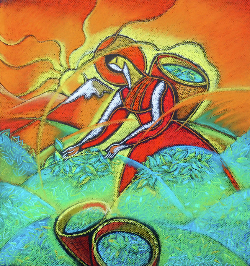 Tea  Leafs Harvesting Painting by Leon Zernitsky