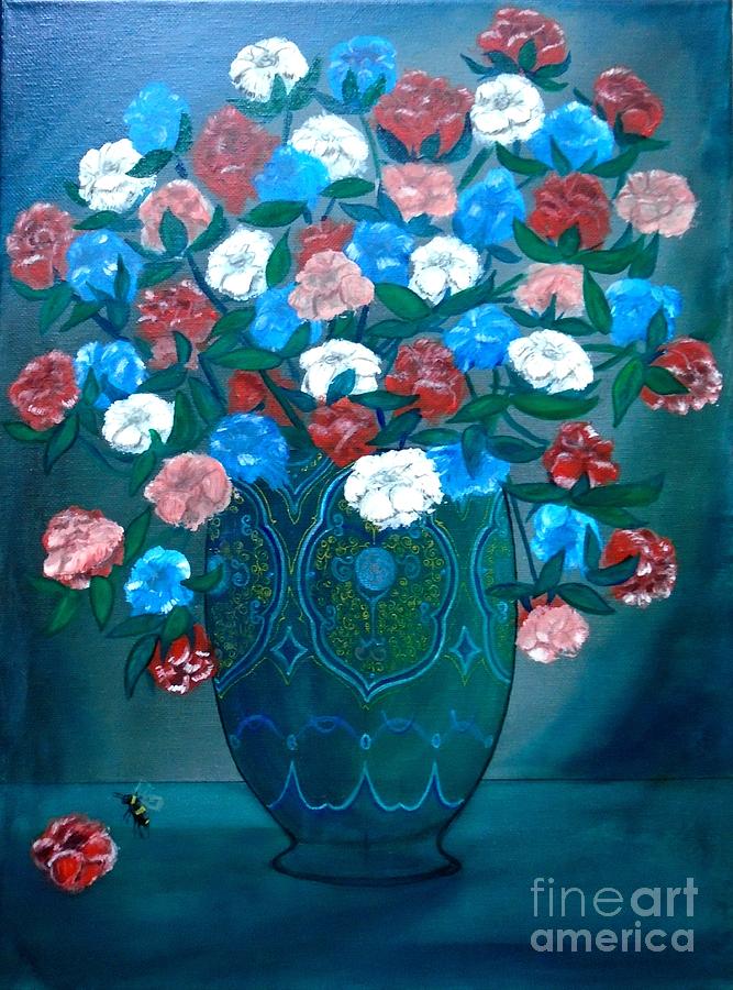 Tea Roses and Bee Painting by John Lyes