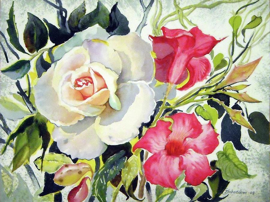 Tea Roses Painting by Lyubov Jiboedova