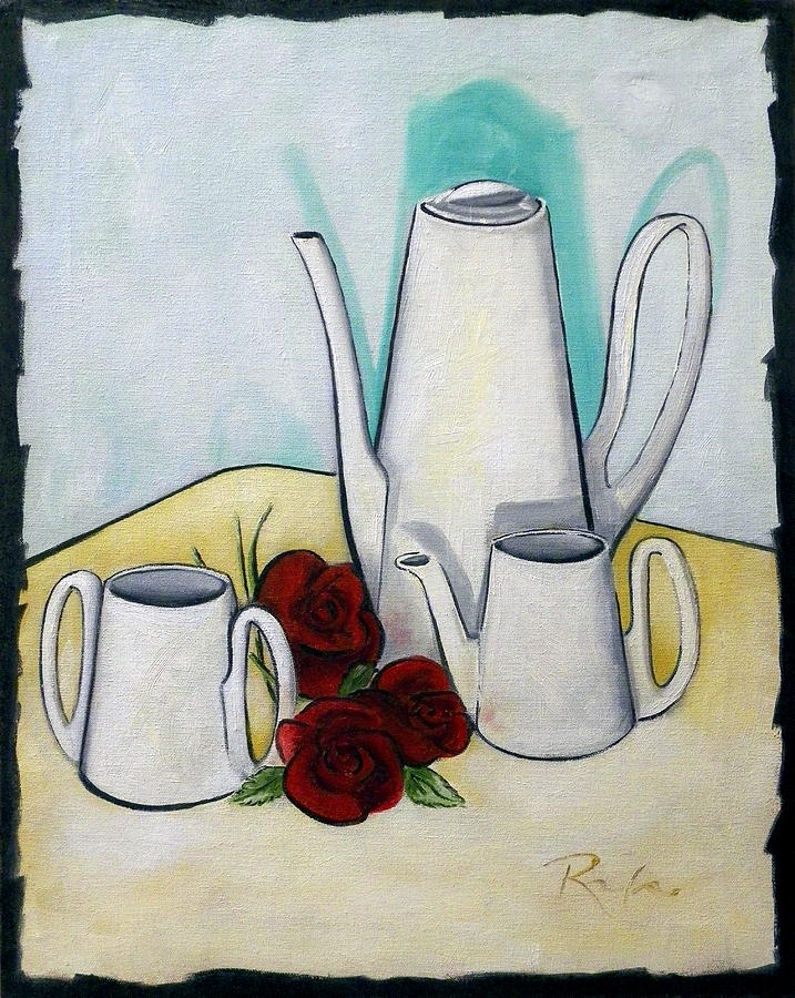 Rose Painting - Tea Set and Roses by RB McGrath