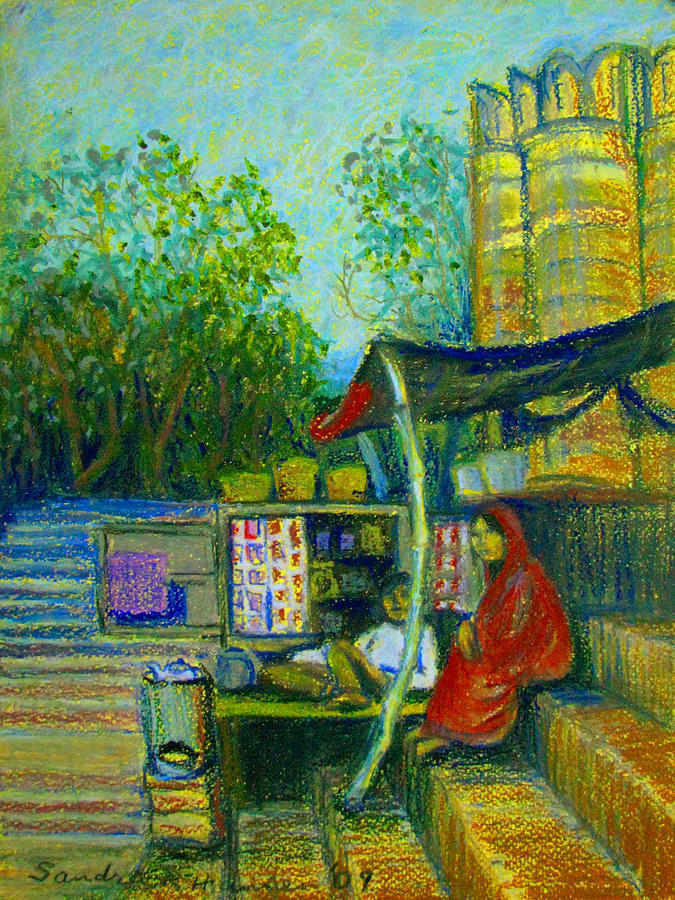 Tea Stall at Assi Ghat in Varanasi Pastel by Art Nomad Sandra  Hansen