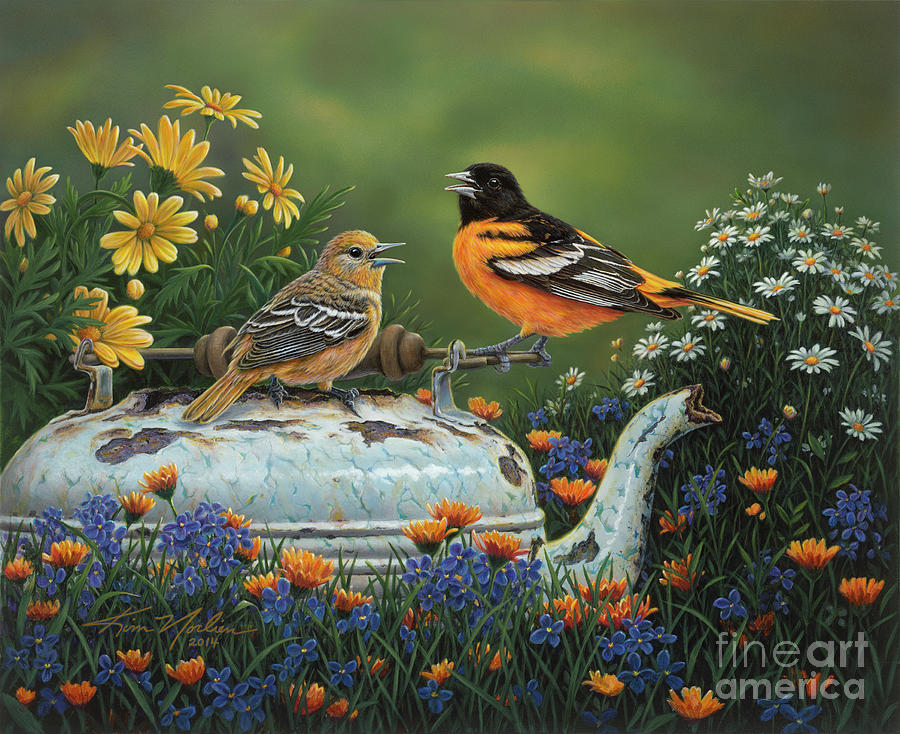 Bird Painting - Tea Time by Kim Norlien