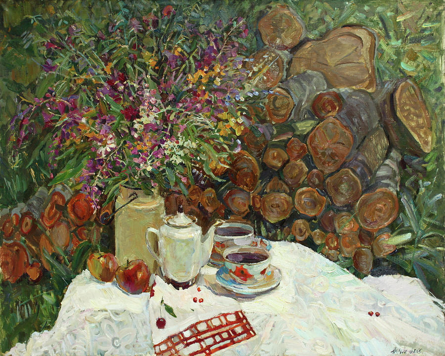 Tea with Ivan tea Painting by Juliya Zhukova