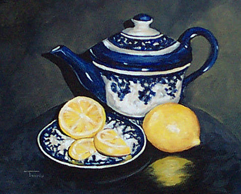 Lemon Painting - Tea with Lemons  by Torrie Smiley