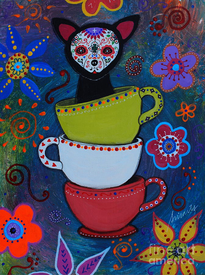 Cup Painting - Teacups And A Chihuahua by Pristine Cartera Turkus
