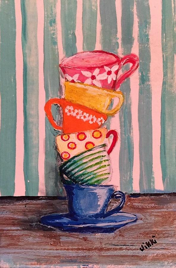 Teacups Painting by Vikki Angel