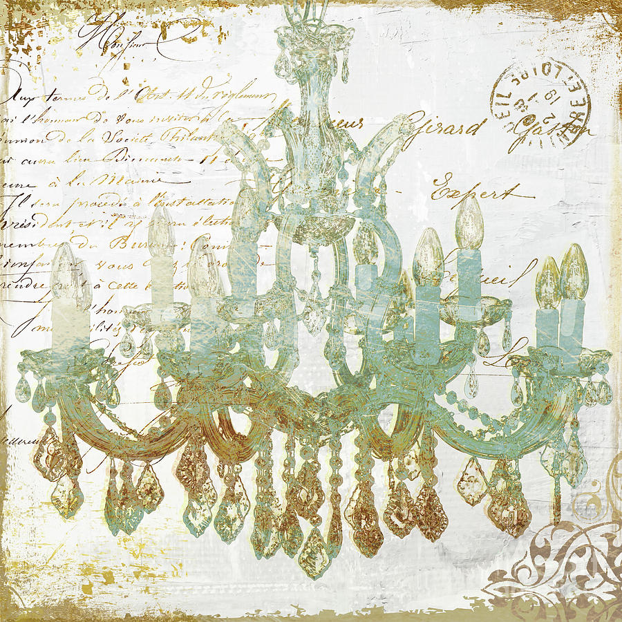Teal And Gold Chandelier Painting by Mindy Sommers