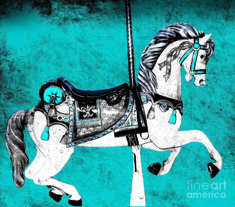 Teal and Grey Carousel Horse Digital Art by Patty Vicknair