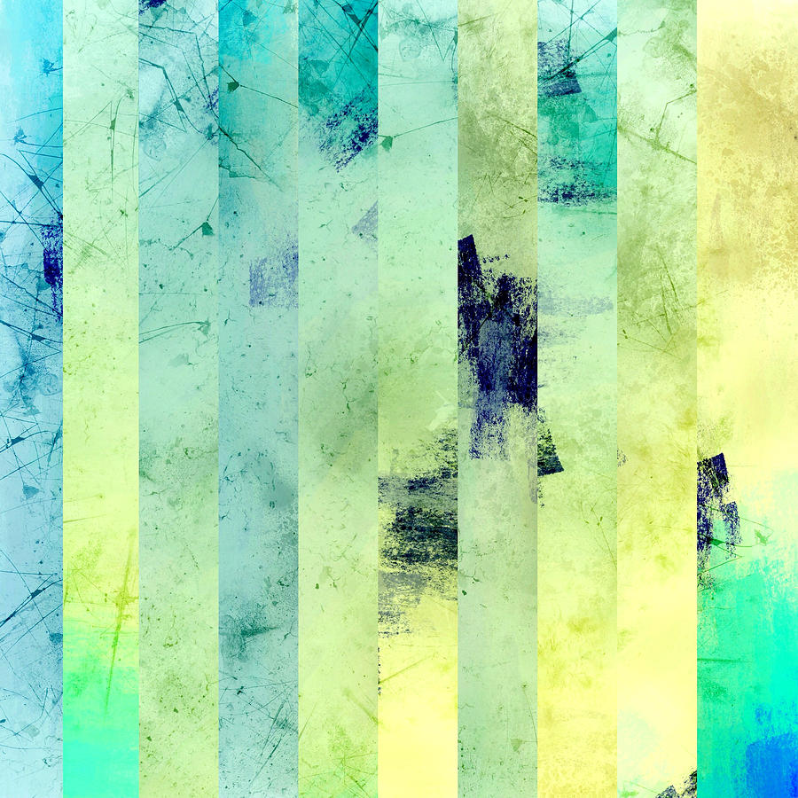 Abstract Digital Art - Teal and Yellow Abstract Bars by Brandi Fitzgerald