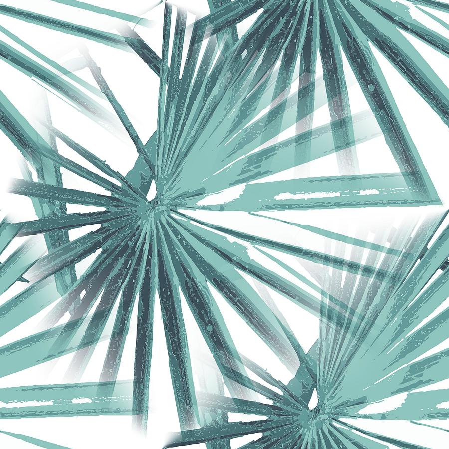 Teal Aqua Tropical Beach Palm Fan Vector Digital Art by Taiche Acrylic Art