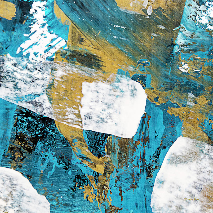 Teal Blue Abstract Painting Mixed Media by Christina Rollo
