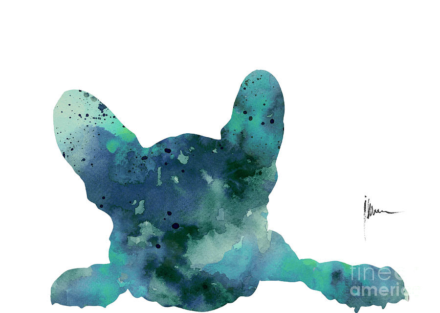 Dog Painting - Teal Frenchie Minimalist Painting by Joanna Szmerdt Dog Painting - Teal Frenchie Minimalist Painting by Joanna Szmerdt