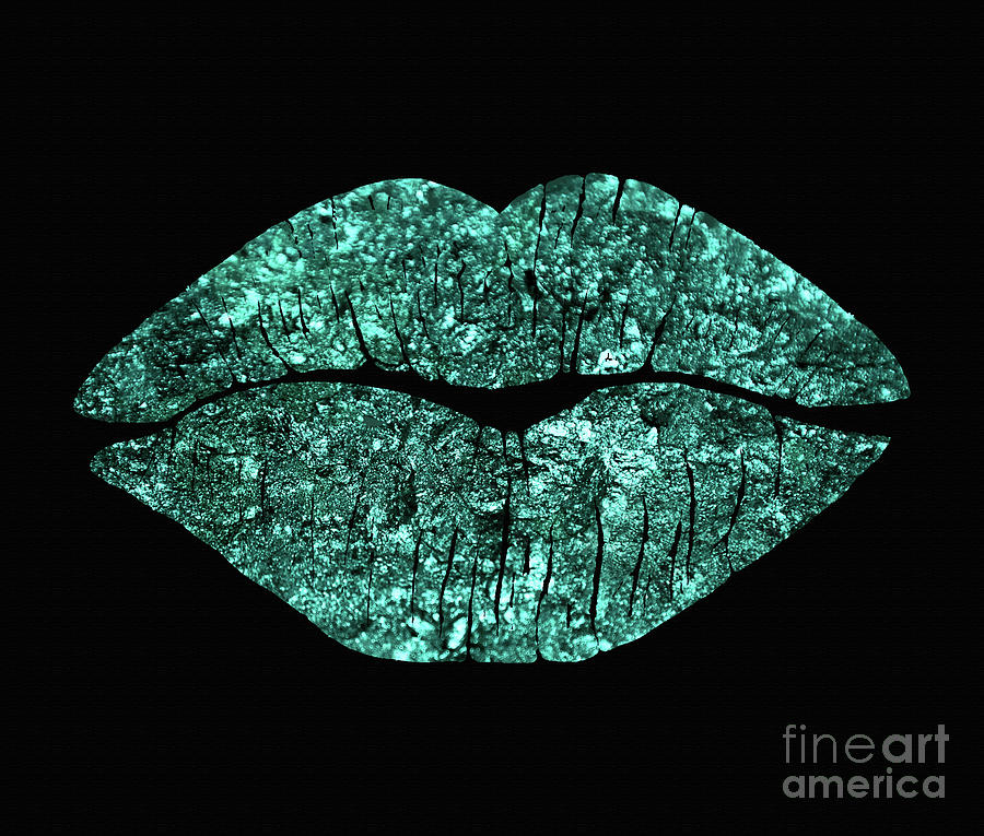 Teal Kiss, lipstick on pouty lips, fashion art Painting by Tina Lavoie