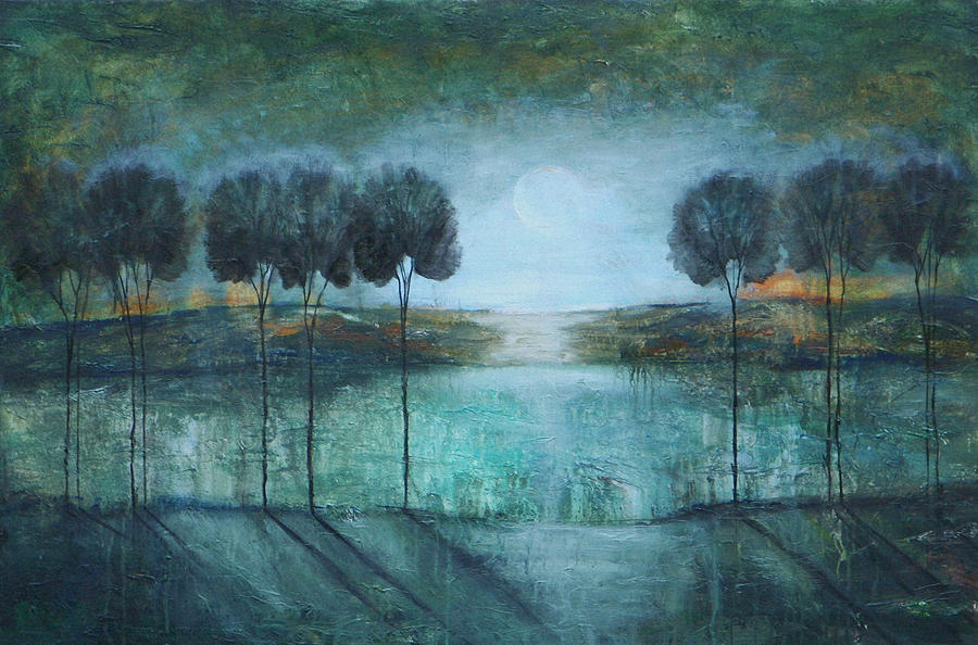 Lake Painting - Teal Lake by Lauren  Marems