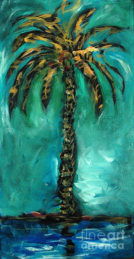 Teal Palm Painting by Linda Olsen