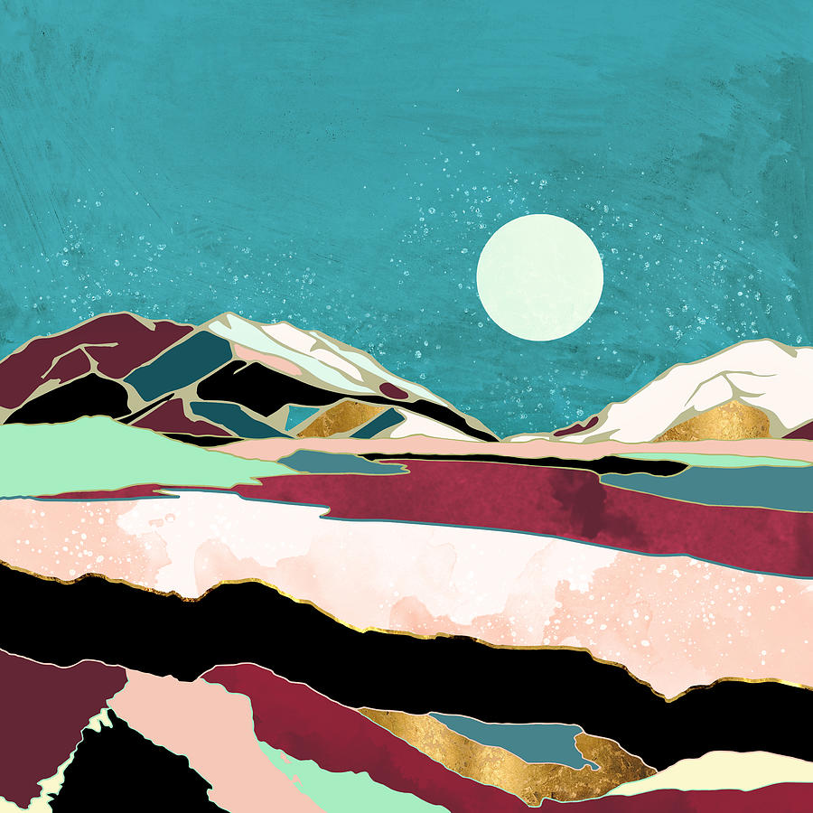 Mountain Digital Art - Teal Sky by Spacefrog Designs