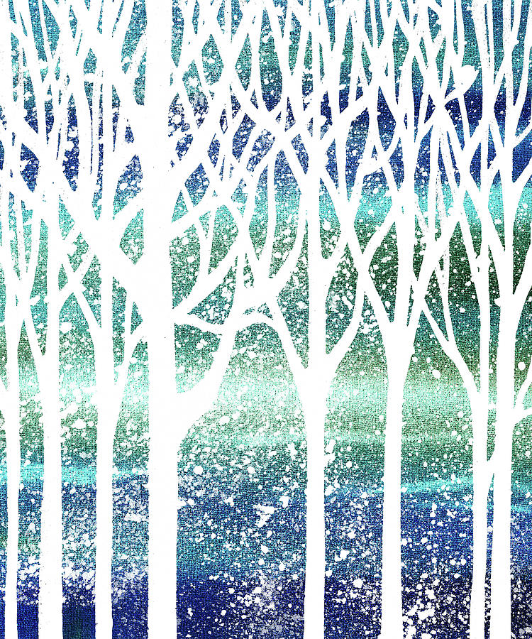 Teal Snowy Forest Silhouette  Painting by Irina Sztukowski