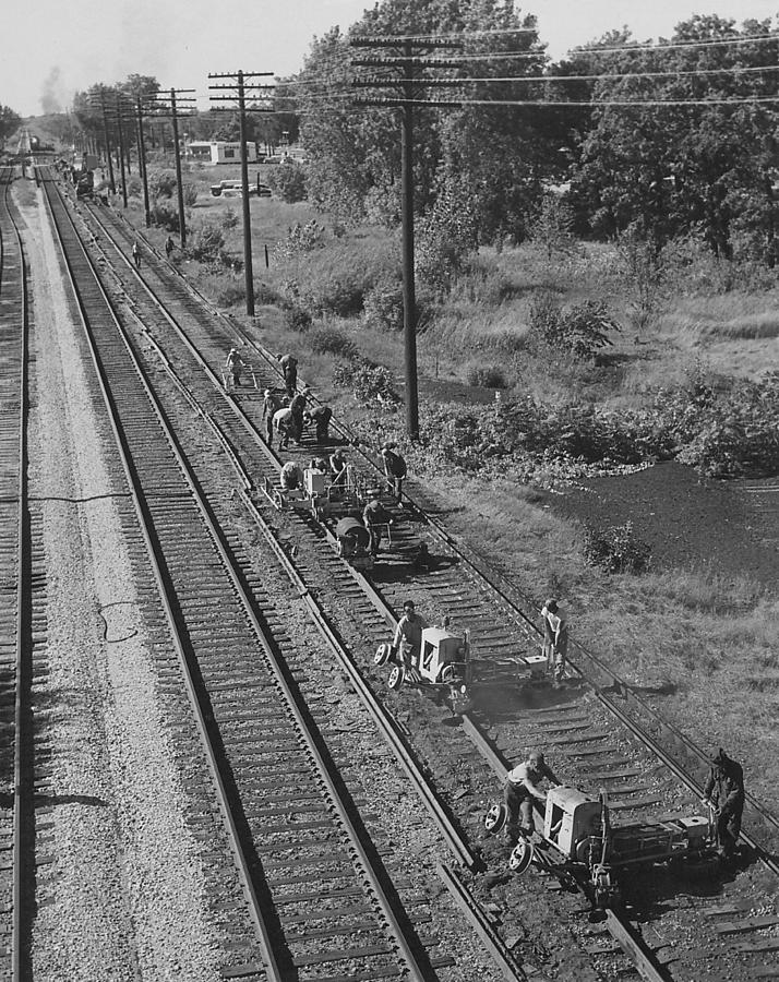 Train Tracks Photograph - Team of Laborers Work on Track by Chicago and North Western Historical Society