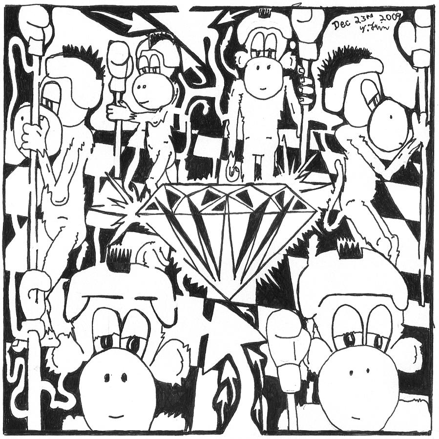 Maze Drawing - Team of Monkeys guarding the crystal maze by Yonatan Frimer Maze Artist Maze Drawing - Team of Monkeys guarding the crystal maze by Yonatan Frimer Maze Artist