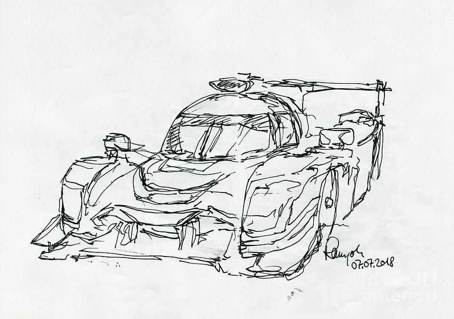Nissan Drawing - Team Tequila Patron ESM Nissan DPi Prototype Sportscar Ink Drawi by Frank Ramspott