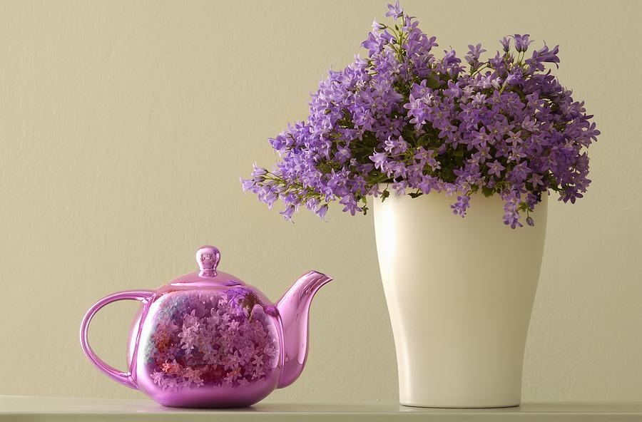 Teapot And Flowers In A Vase Photograph by Ben Welsh