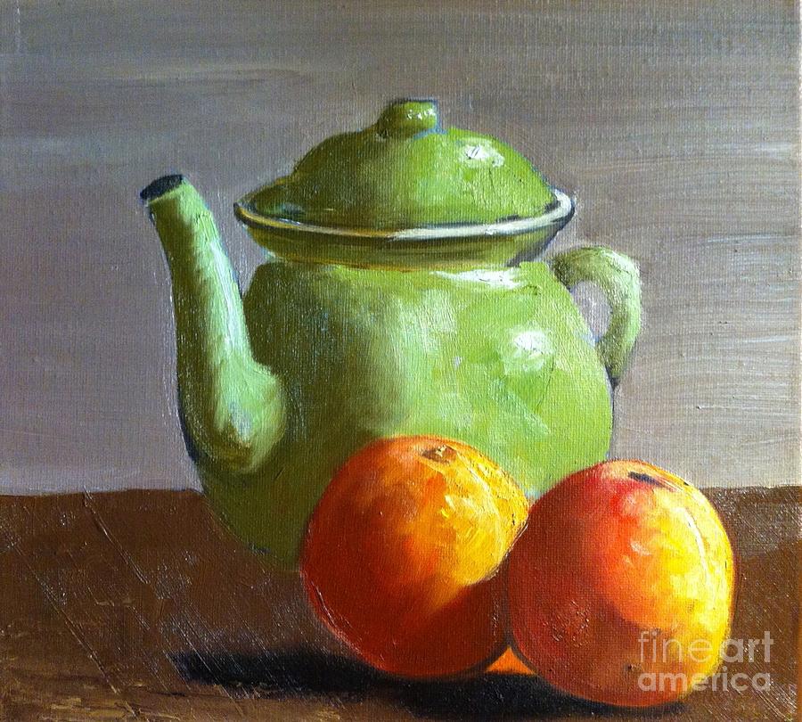 Teapot and Peaches Painting by Cindy Prince | Fine Art America