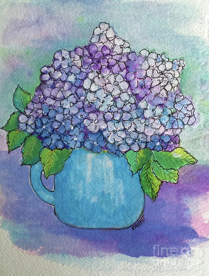 Teapot Hydranger Painting by Rosemary Aubut