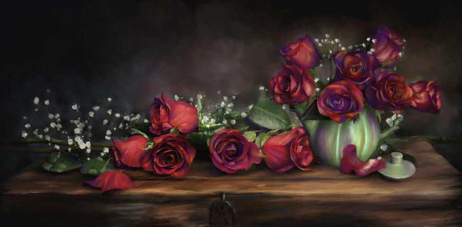 Flower Digital Art - Teapot Roses by Susan Kinney