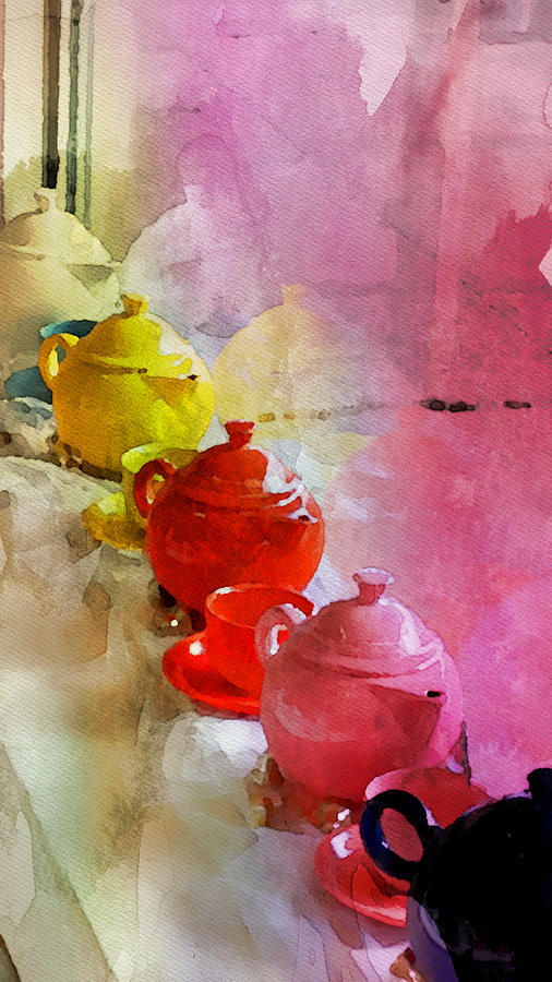 Teapots on a Windowsill Painting by Bonnie Bruno