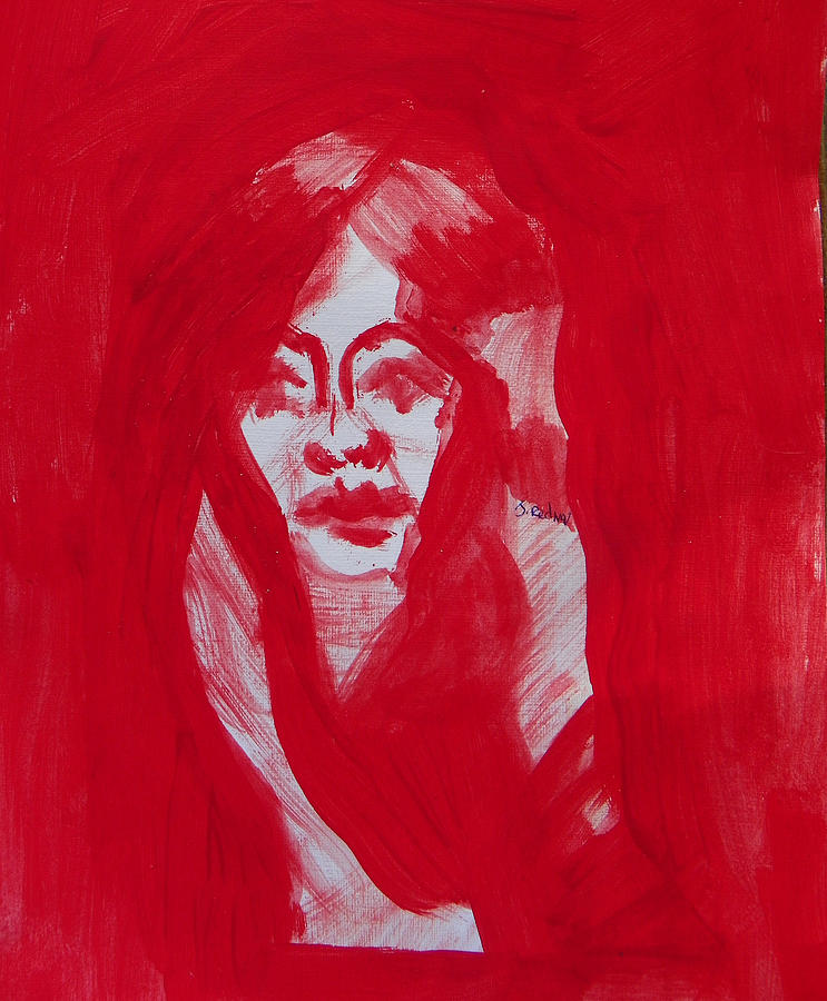 Tears Come Down in Red Painting by Judith Redman