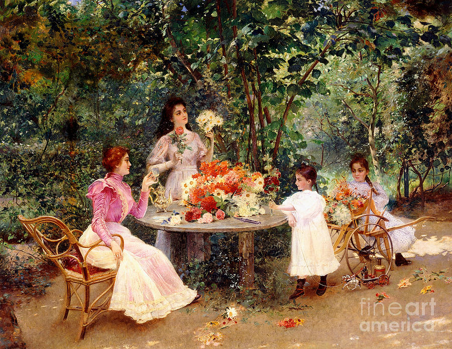 Tea Painting - Teatime in the Garden by Edouard Frederic Wilhelm Richter