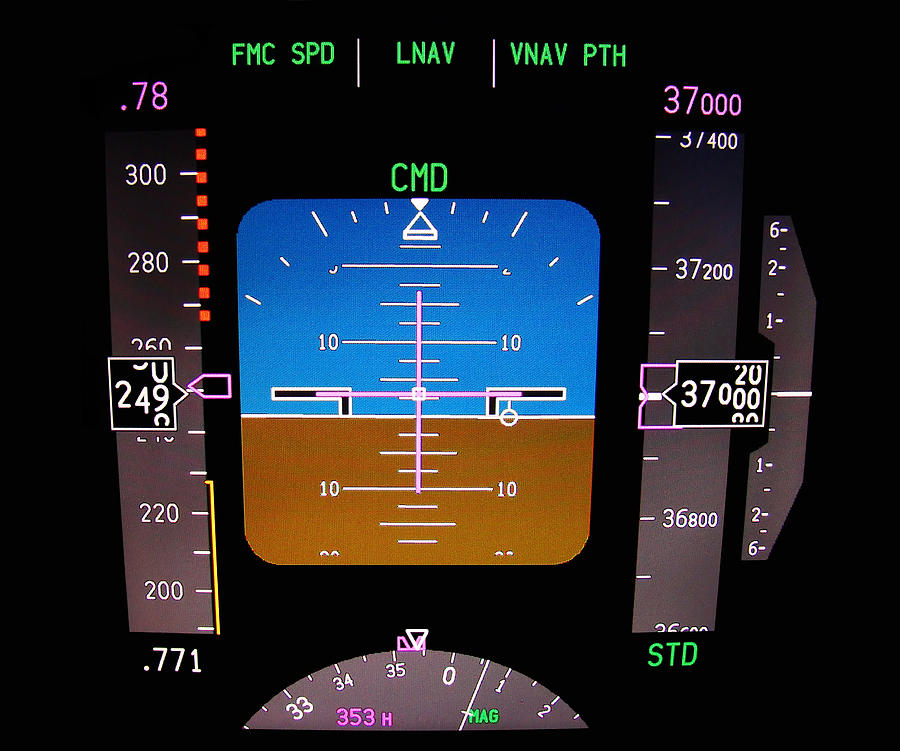 Transportation Photograph - Technology. Aircraft flight deck at 37000 ft. by Fernando Barozza