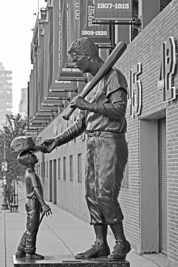 Ted Williams Statue Boston MA Fenway Park Black and White Photograph by Toby McGuire