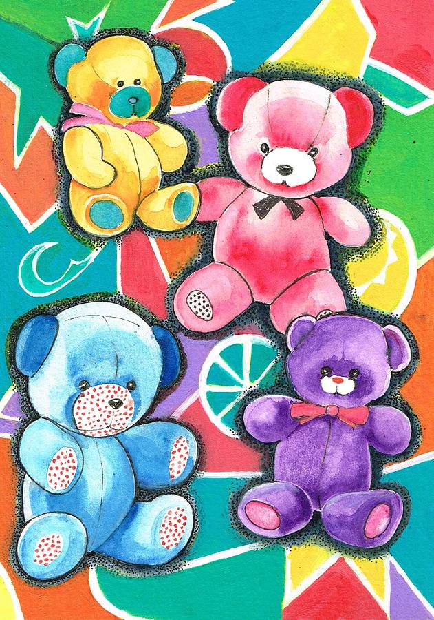 Teddies Painting - Teddy Bears  parade by Val Stokes