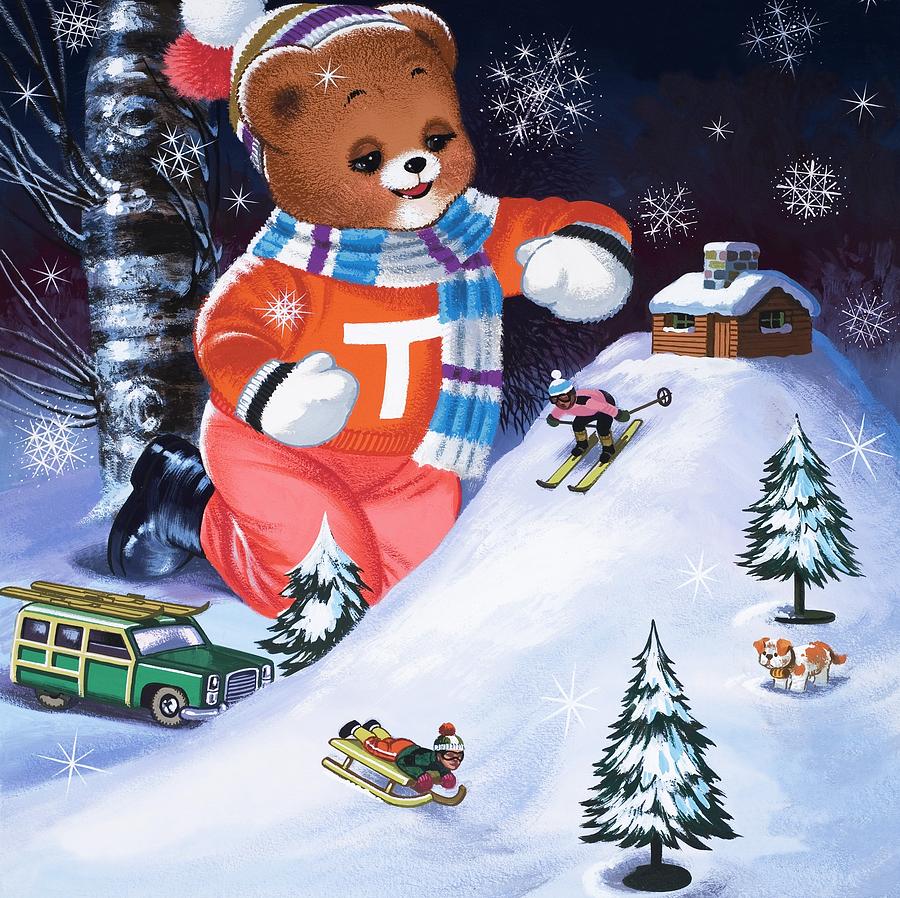 Tree Painting - Teddy Bear Christmas Card by William Francis Phillipps